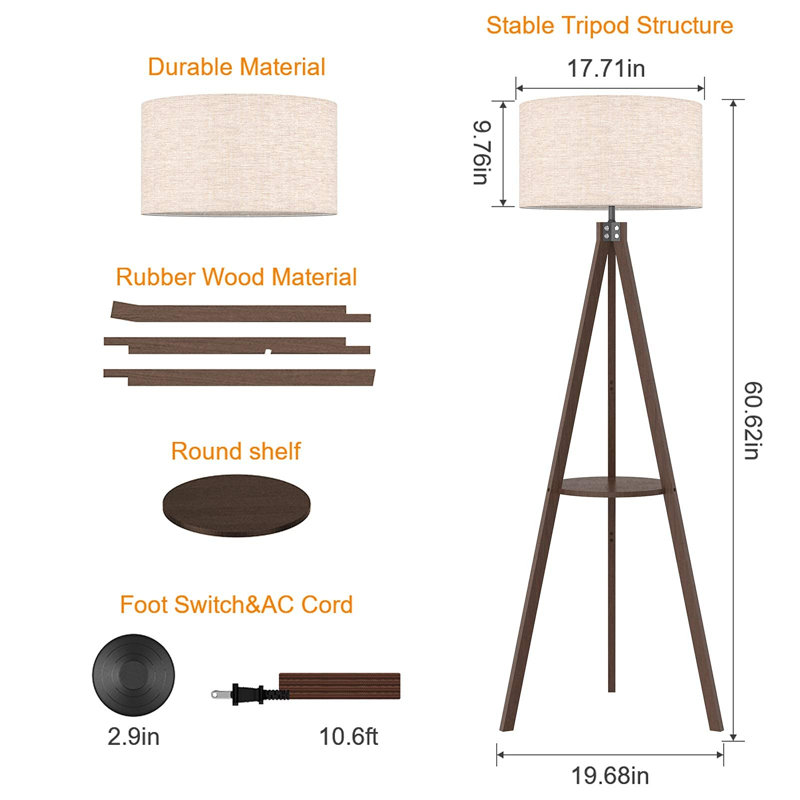 Benhard 60'' Tripod Floor Lamp, Brown