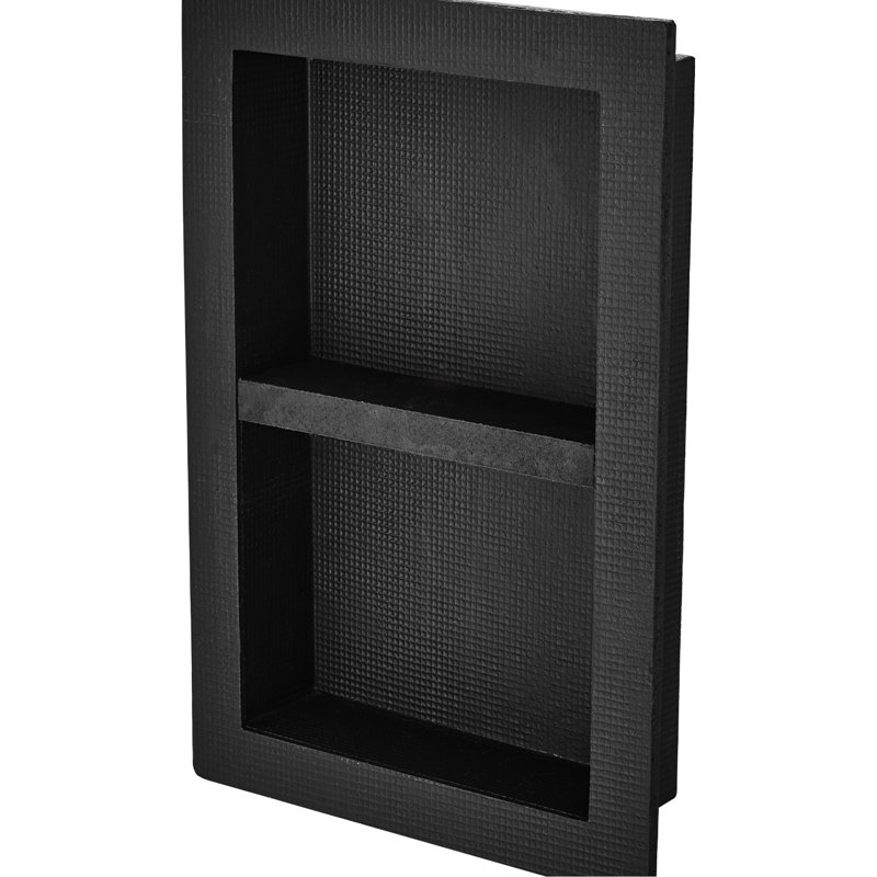 16" X 24" Double Shelf Shower Niche, Square Corners Recessed, Black Sealed Modern Soap Storage For Bathroom, 100% Waterproof With Foam, Multi-Process Tile Adhesion, Easy Installation Niche 24",
