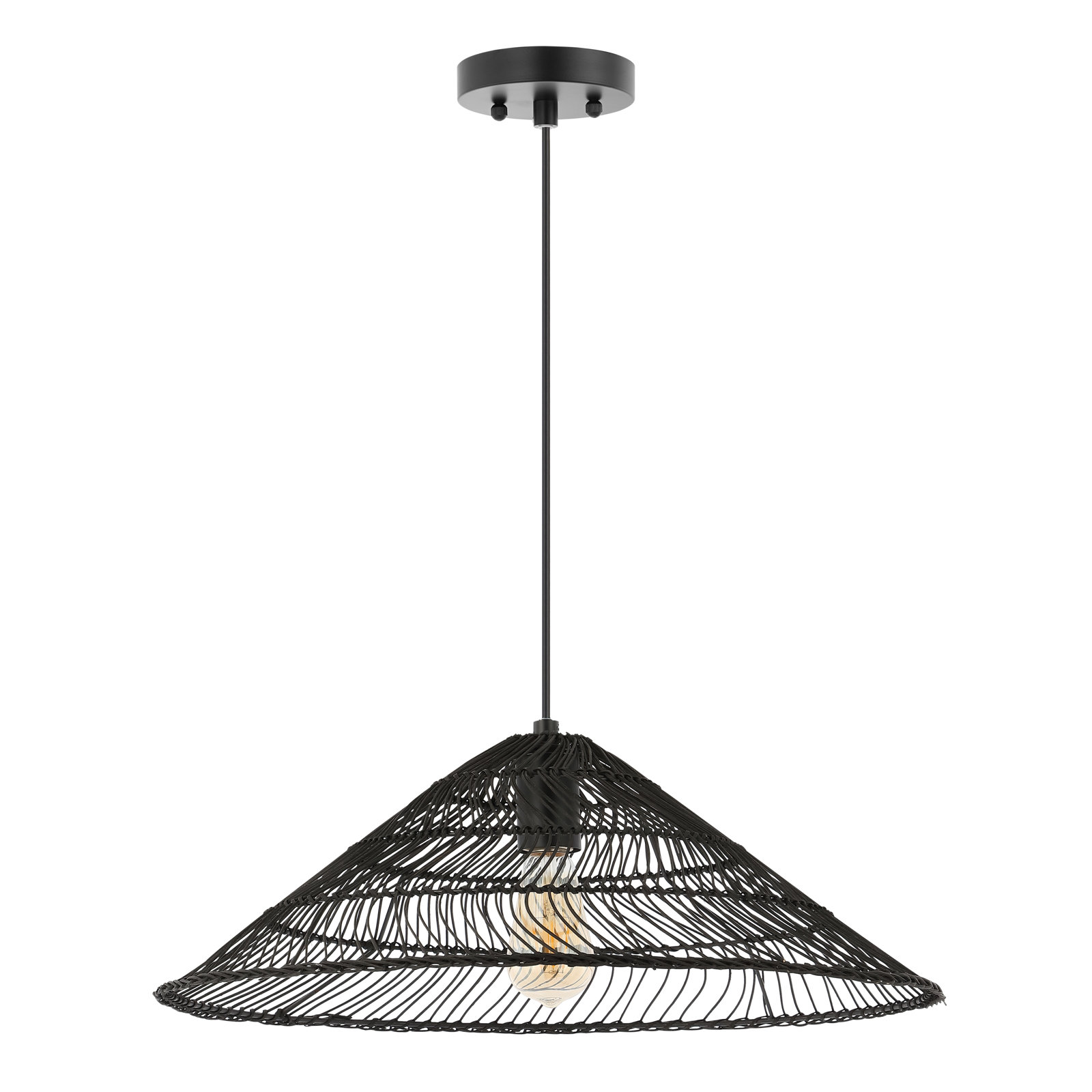 Aisma Dimmable Rattan Single Light Pendant, Black, Black