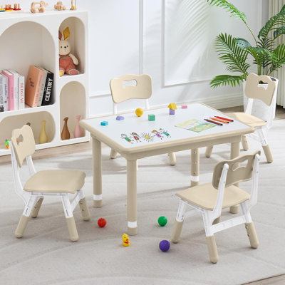 Kids Table and 4 Chairs Set, Height Adjustable (17.7"-26.1") Toddler Table and Chair Set, Multi-Activity Table with Graffiti Desktop, Children’s Table by Isabelle & Max
