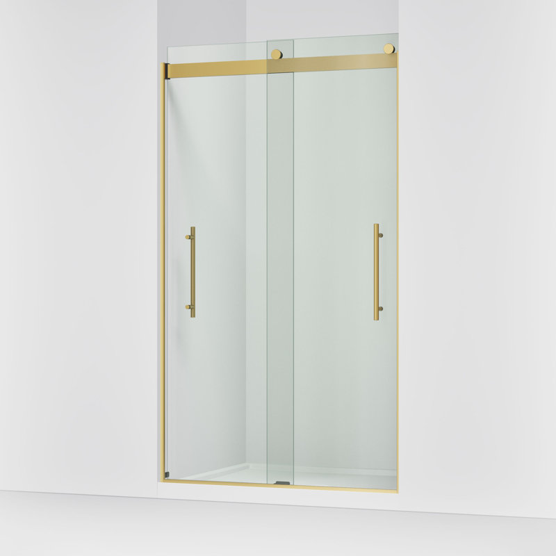 Levity Plus Less Sliding Shower Door, 81-5/8 In. H X 44-5/8 - 47-5/8 In. W, With 3/8 In.-Thick Crystal Clear Glass, Bronze