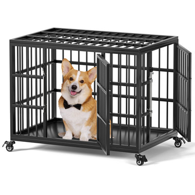  30 Inch Heavy Duty Dog Crate for Medium and Small Dogs with Self-Locking Latch, Escape-Proof Steel Kennel Indoor