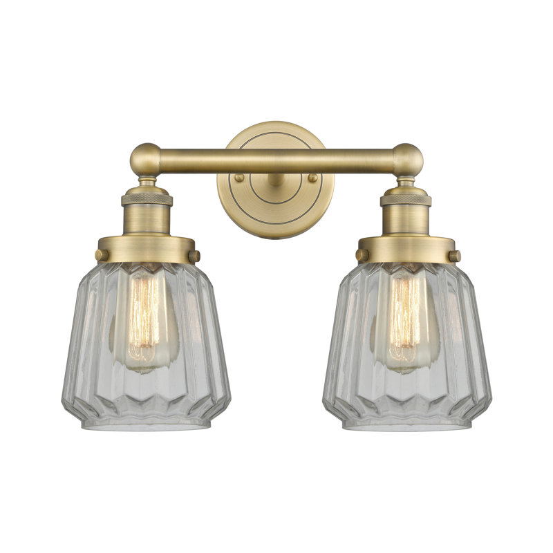 Éclairage pour meuble-lavabo à intensité variable à 2 lumières Aretzy, Transparent, Laiton brossé
