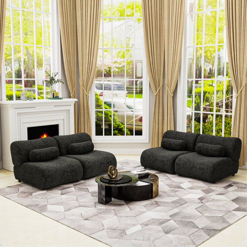 Ensemble de canapé moderne surdimensionné et modulaire - Canapé de salon en tissu chenille avec coussins cylindriques