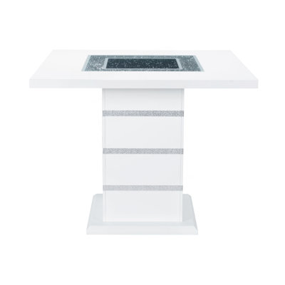 Bar Table With High Gloss Finish And Clear Glass Inlay
