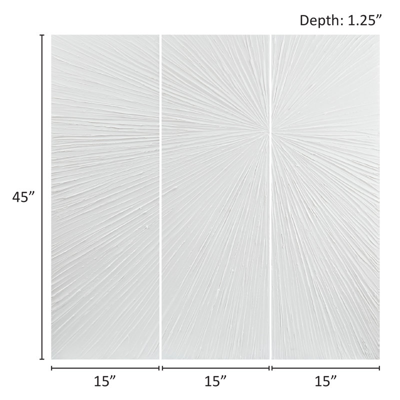 White Sunburst Hand Painted Triptych Resin Wall Art Set