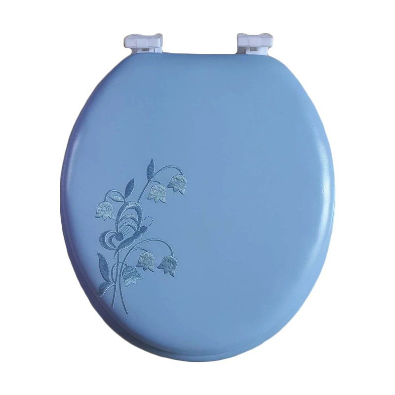 Siège de toilette rembourré doux et brodé, Bleu clair
