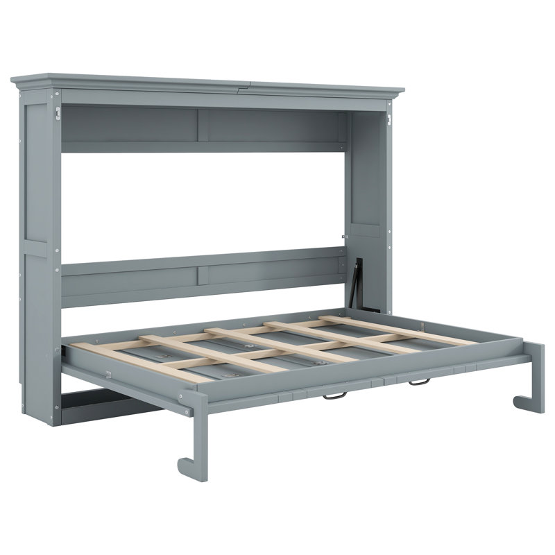 Lit escamotable pleine grandeur pleine grandeur - Armoire-lit pliante avec cadre en bois robuste, facile à assembler pour les petites chambres, gris