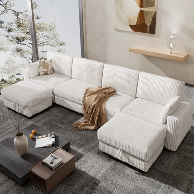 6 Seat Extra Large Modular Sectional Sofa With Luxurious Corduroy Upholstery, Modern Oversized Convertible U & L Shaped Sectional Couch With Deep Seat