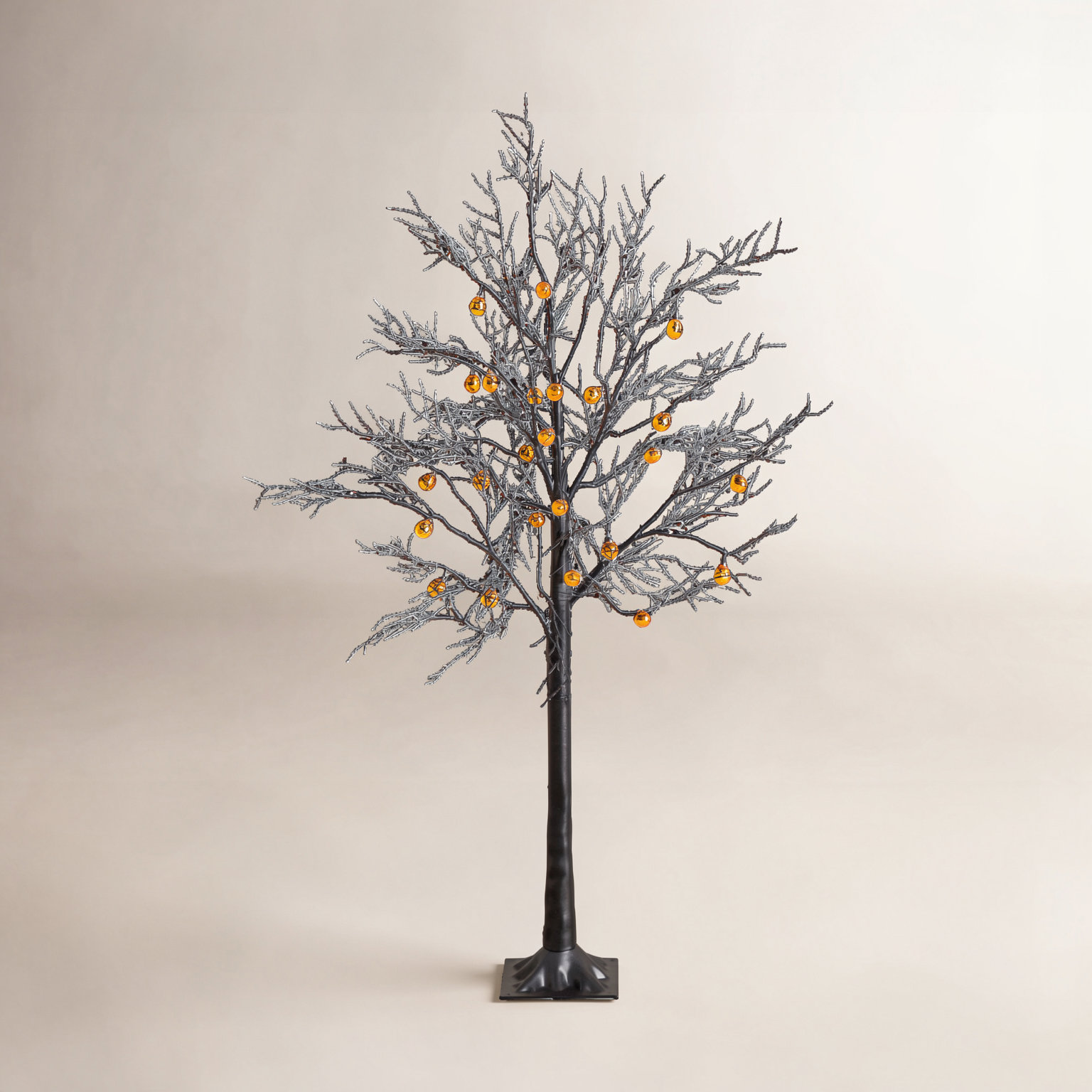 Pre-Lit Halloween Black Twig Tree with Pumpkins, 48" H x 20" W x 20" D