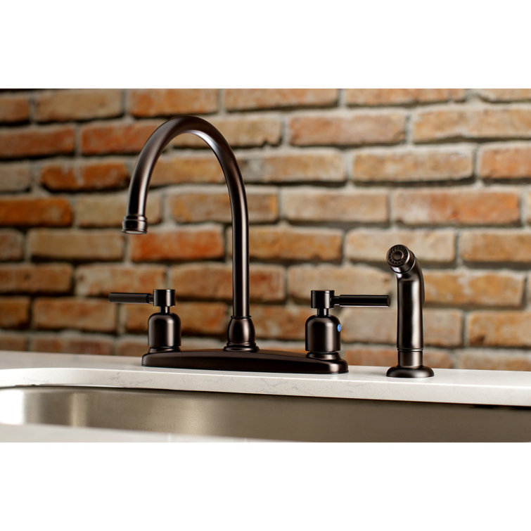 Kingston Brass Concord Two-Handle 4-Hole 8" Centerset Kitchen Faucet with Side Sprayer