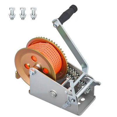 Boat Winch, 3500 lbs Hand Winch, Heavy Duty Manual Rope Crank with 20ft Orange Polyester Strap, Portable Two-Way Ratchet, 2 Speed Switchable, Anti-Slip Handle Gear for Boat Trailer ATV Towing