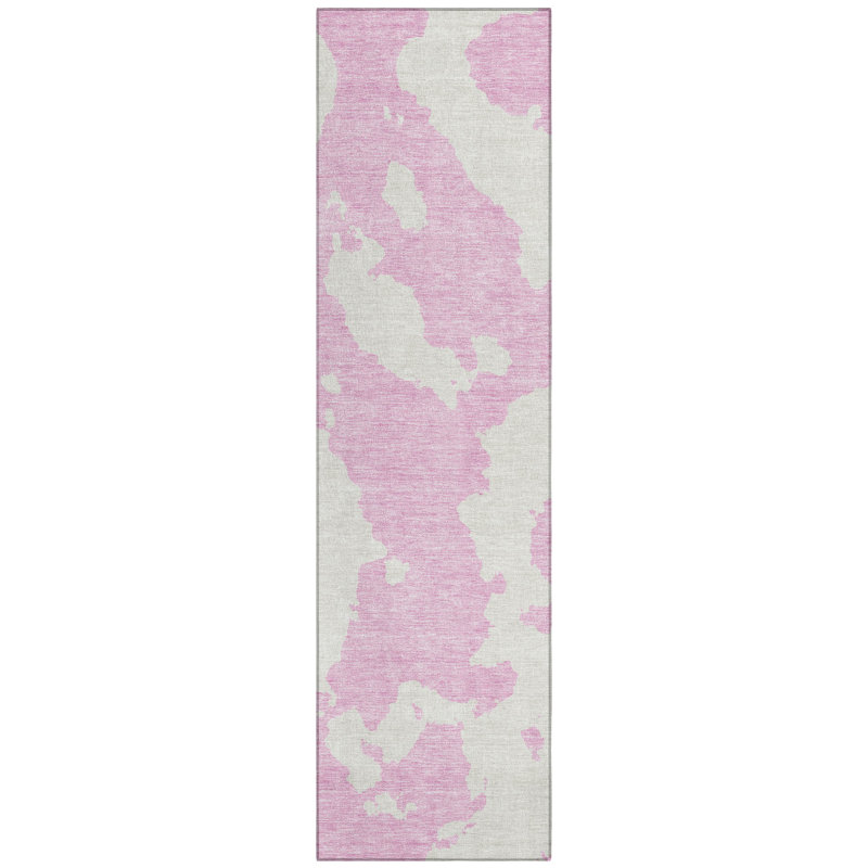 Pink Abstract Washable Synthetic Runner Rug 2'3" x 7'6"
