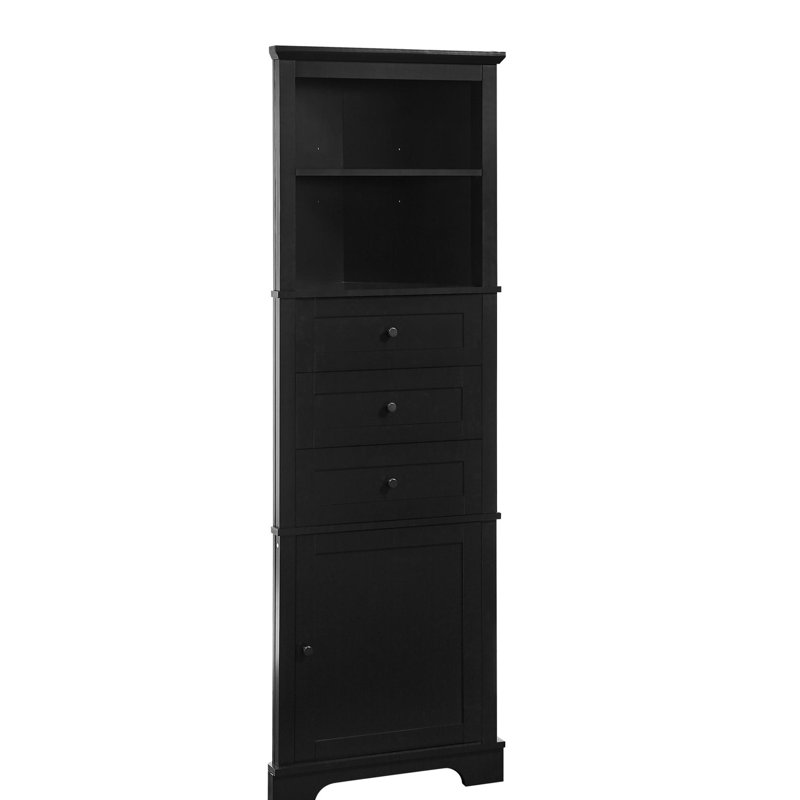 Armoire triangulaire noire à usages multiples - 3 tiroirs, tablettes réglables, poignées en métal à l'eau et à la mode - utilisation quotidienne