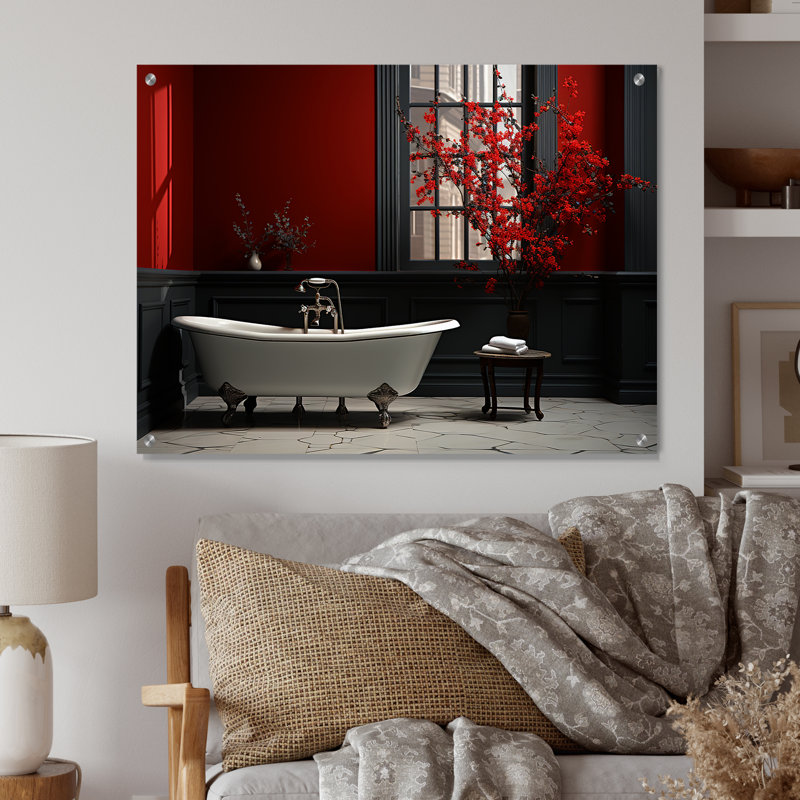 Décoration murale rouge moderne en acrylique V - Blanchisserie, H 12 po x l 20 po
