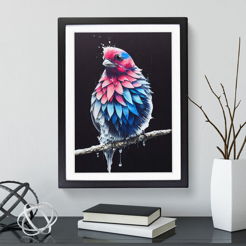 Bird Paint Drips No.4 - Wall Art, 48cm H x 36cm W, Black Framed, White