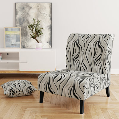Fauteuil de chambre à accents moderne noir et blanc à motif zébré monochromatique