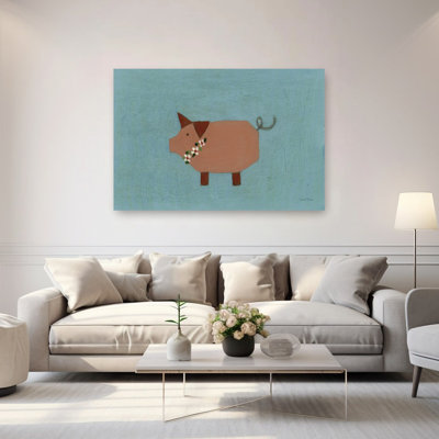 Folk Art Farm Pig Abstract Contemporary Animal Flower Wall Art Print