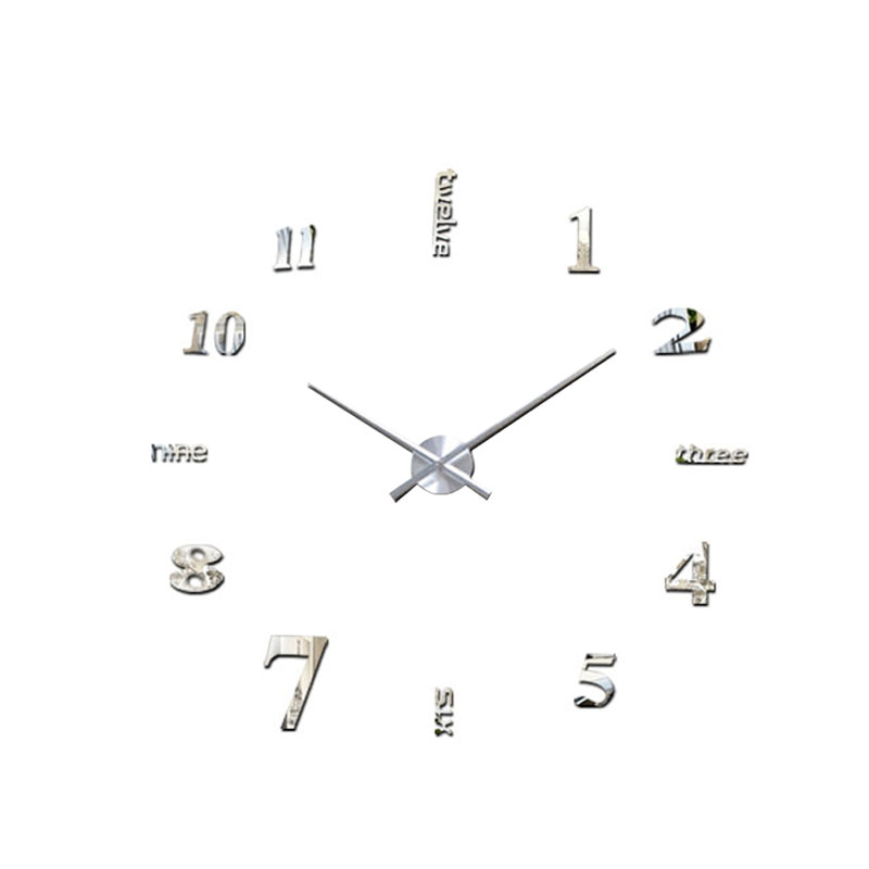 Oversized Odilia Luxury DIY Wall Clock - Silver Acrylic Arabic and English Numbers - 120cm