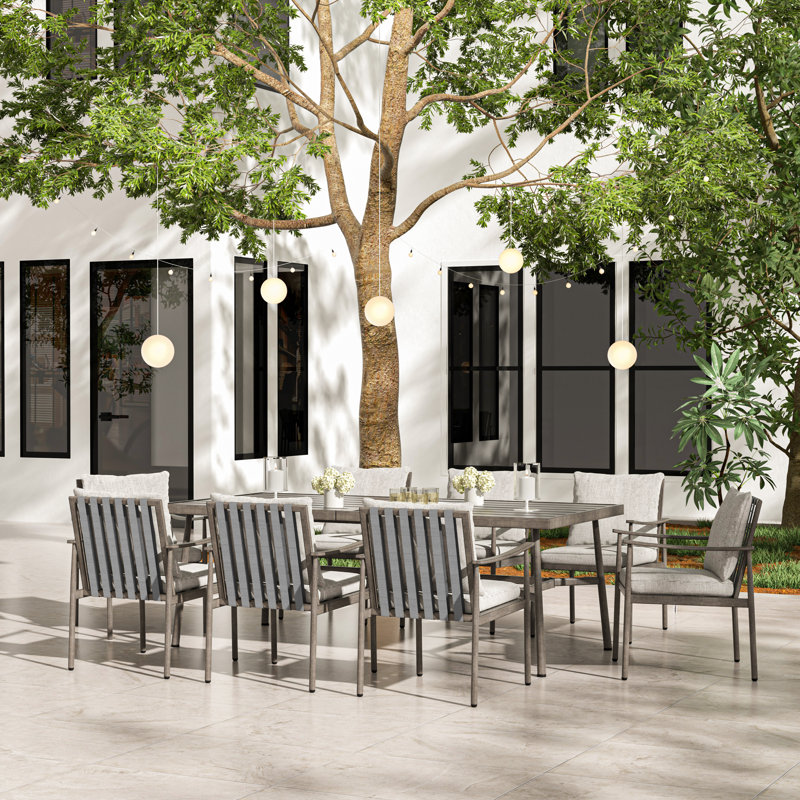 Ensemble repas extérieur pour 9 personnes Mariène, Gris, Beige