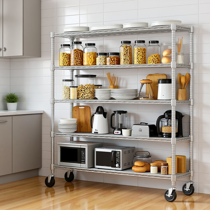 Étagère robuste en fil de métal avec roulettes, capacité de 800 lb, support de rangement de garage réglable, Argent