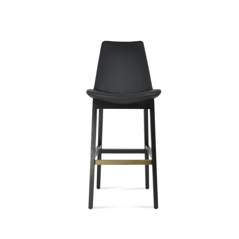 Eiffel Wood Stool, Black/Genuine Leather, Short Stool (23” Seat Height)