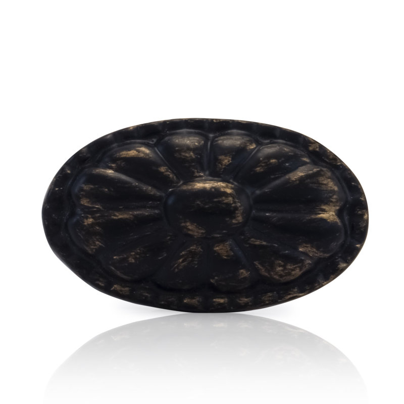 Floral Bead 2 in. Distressed White Cabinet Knob, Antique Brass Patina