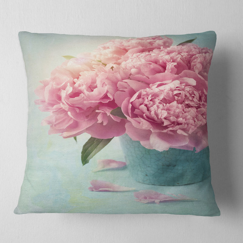 Oreiller floral pivoines dans un vase, 12 po x 20 po, Coussin lombaire