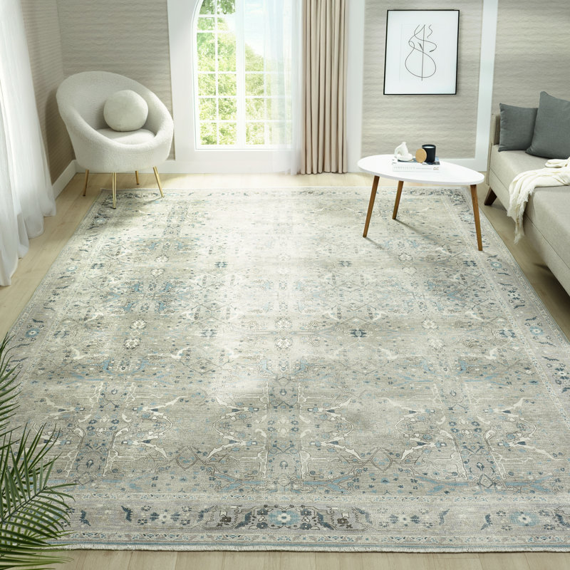 Aldora Slate Mosaic Power-Loomed Cotton Area Rug, Rectangle 7'6" x 9'6"
