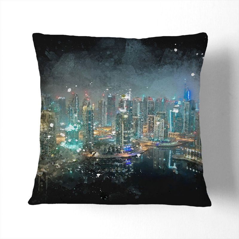 Dubai Skyline Vol.3 Paint Splash Square Throw Cushion, White, 40cm H x 40cm W x 15cm D