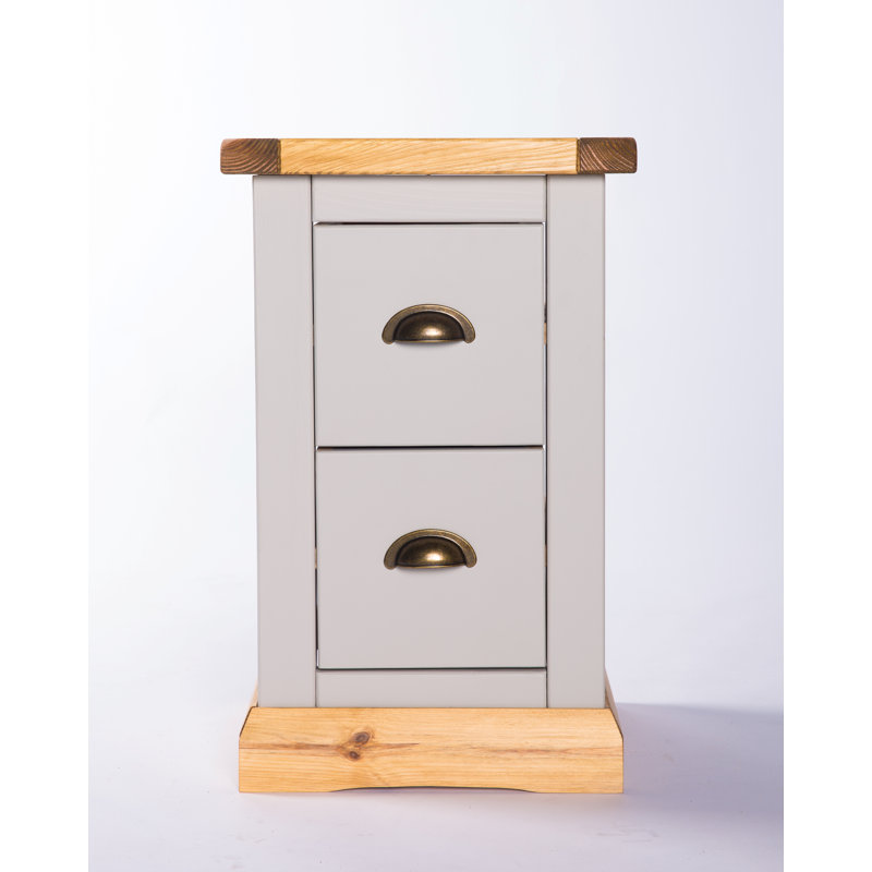 Pittsford 35cm W Solid + Manufactured Wood Bedside Table, Light Grey, Brass Cup