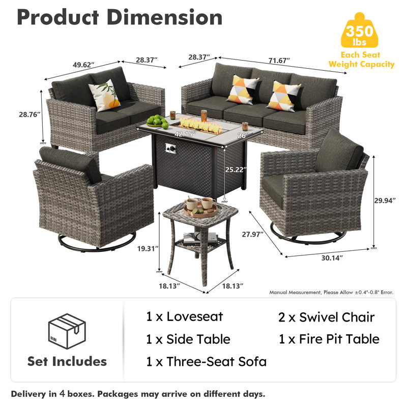 Harbin 7 - Person Outdoor Seating Group With Cushions, Black