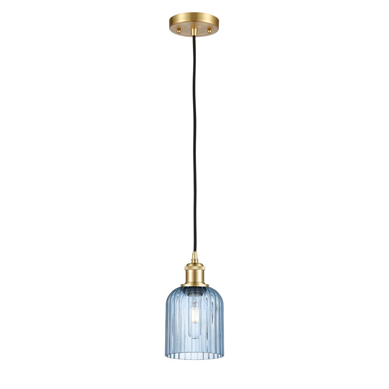 Luminaire suspendu 1 lumière Aalina, Or satiné, Bleu princesse