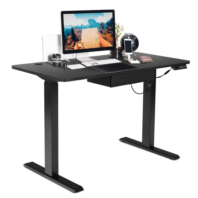 Erminda Height Adjustable Standing Desk with Accessories Inbox Zero Color: Black, Size: 46.4 H x 55'' W x 28'' D