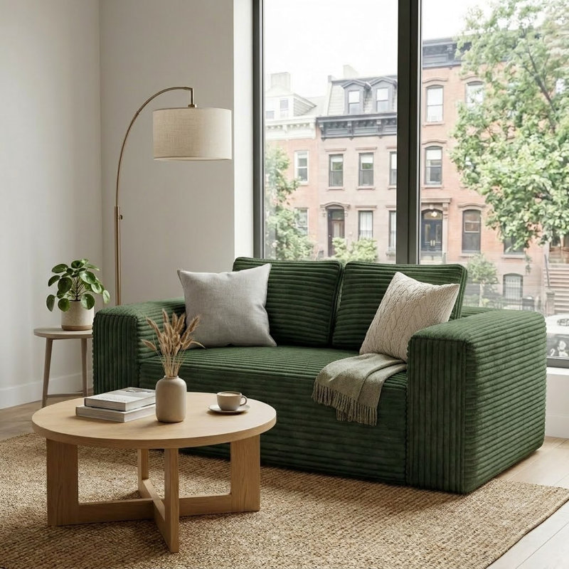 Canapé en velours côtelé de style moderne pour 2 personnes, Vert