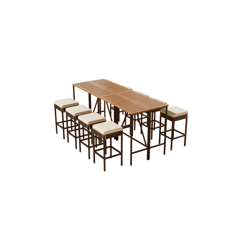 Fitzhugh 5-Piece Modern Patio Dining Set With Wicker And Acacia Wood, 10 pieces