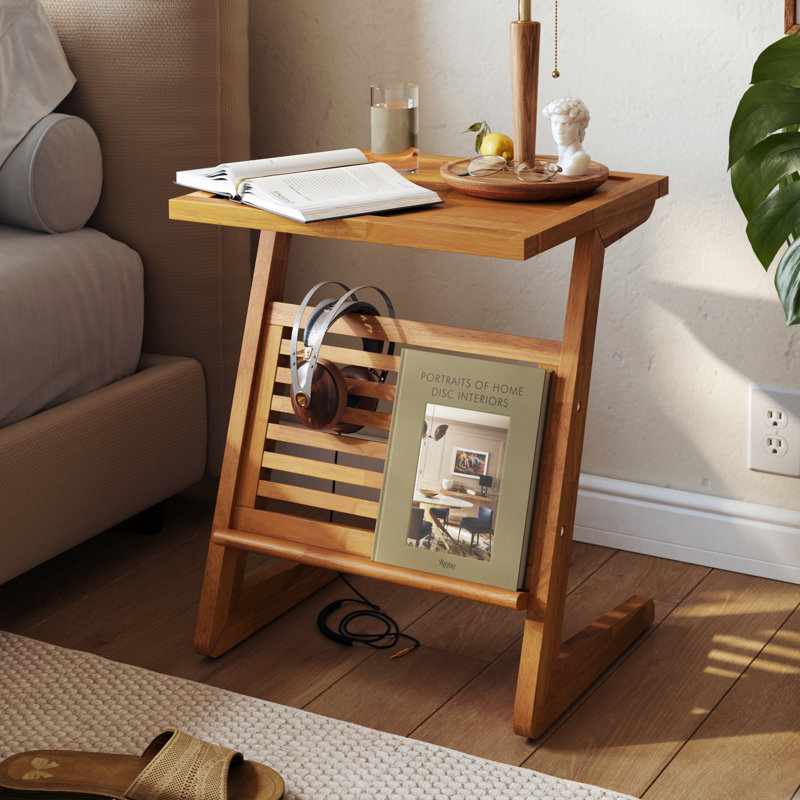 Neil Rubber Wood Nightstand, Teak Brown
