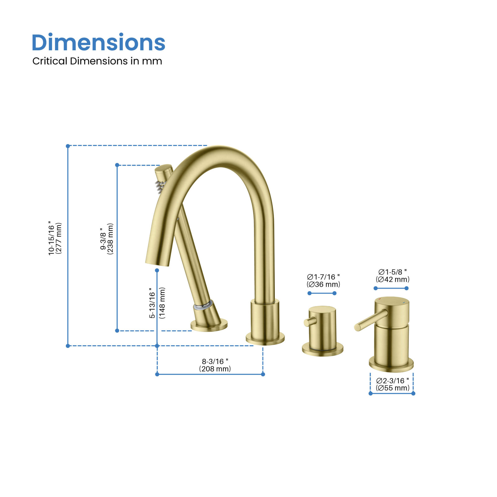 Circular Deck-Mounted Tub Filler with Diverter, Brushed Gold