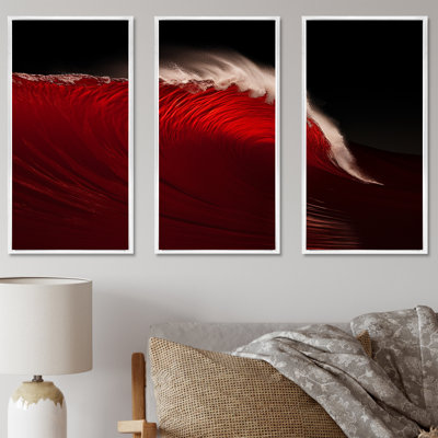 Minimalisme noir, vague rouge, paysage, ensemble d'art mural côtier