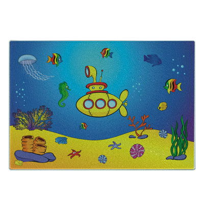 Ambesonne Yellow Submarine Tempered Glass Cutting Board Nautical Blue Yellow