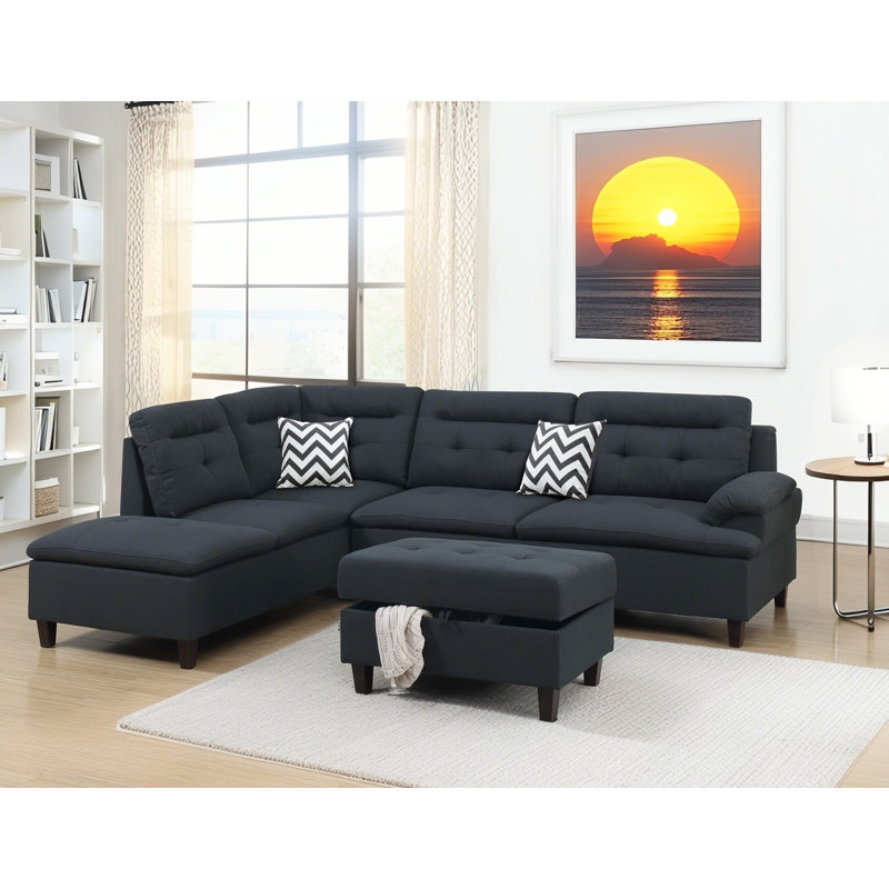 Canapé modulaire en tissu Living, Velours noir