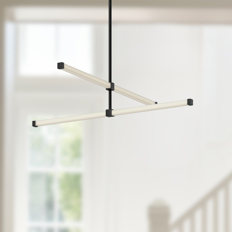 Black Acrylic Ribbed Diffuser Linear LED Chandelier, 32 in