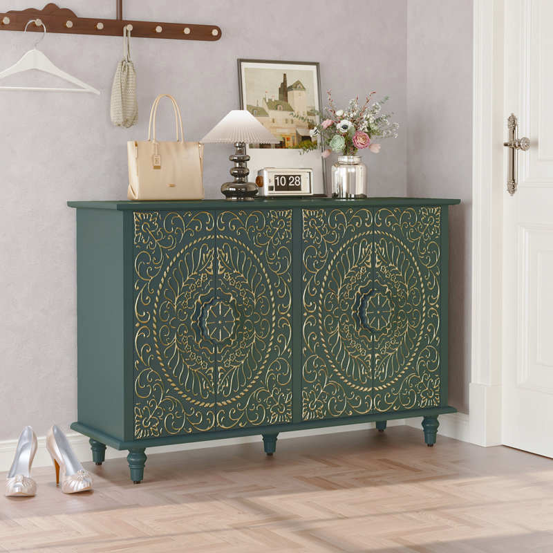 Gwennan 47.7" Wide Decorative Accent Storage Cabinet with 4 Doors, Green