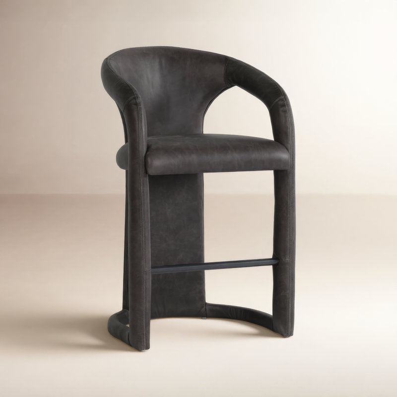 Archie Leather Counter Stool, Charcoal