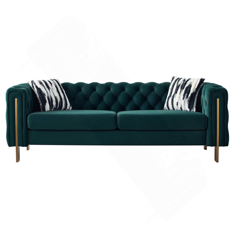 Canapé de salon Chesterfield en velours capitonné, l 84,25 po, vert, Vert