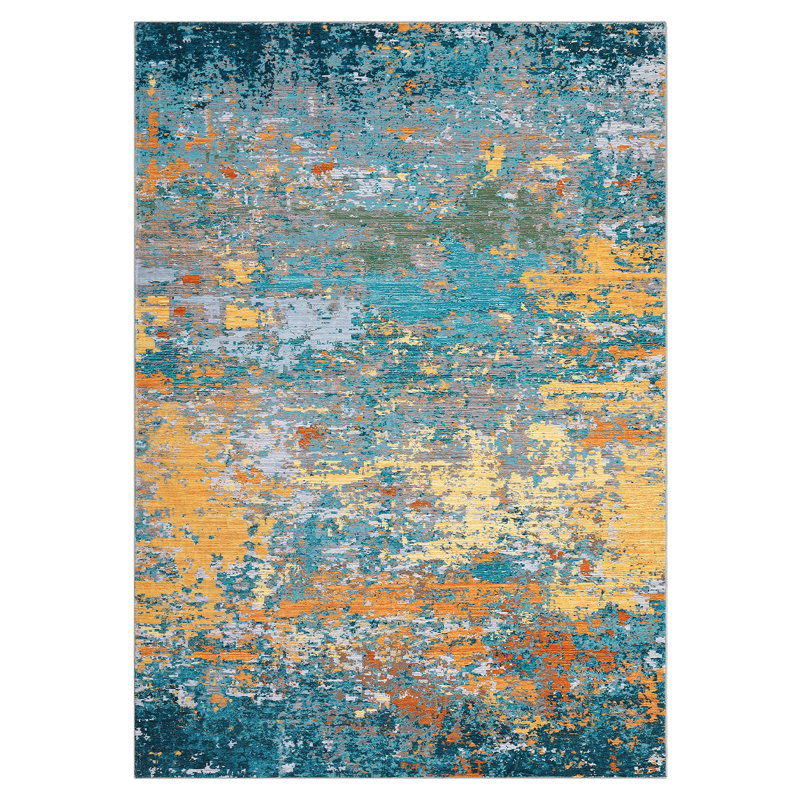10x13 Washable Rug Non Slip Non Shedding Rug Modern Abstract Indoor Carpet Contemporary Low Pile Floor Cover for Bedroom Living Room,