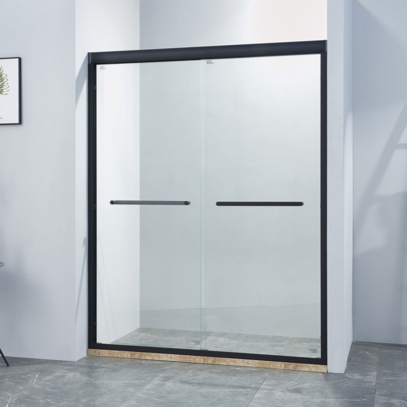 56-60"W X 75"H Double Sliding Shower Door, Aluminium Alloy Frame In Matte Black, 1/4" (6Mm) Thick SGCC Tempered Clear Glass.