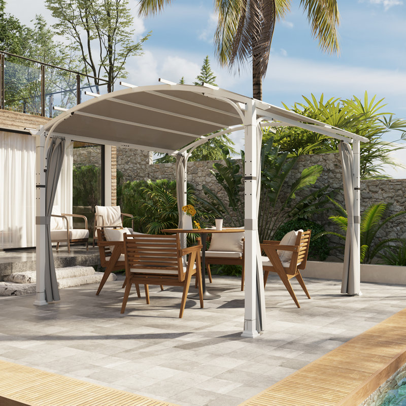 11 Ft. W x 11 Ft. D Steel Pergola with PVC-Coated Polyester Canopy, Gray/White