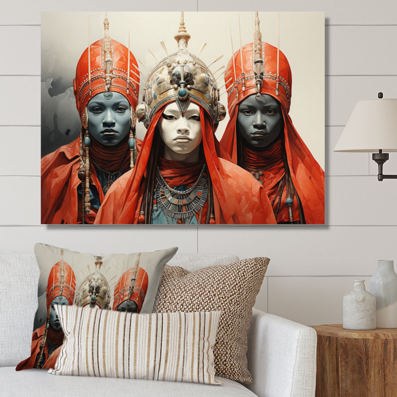 Tribu africaine de Charad Yoruba Masquerade II sur toile, Toile tendue, H 34 po x l 44 po x P 1,5 po