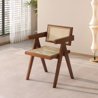 Chaise de salle à manger moderne Mid-Century, chaises d'appoint en rotin, fauteuils confortables, chaises d'extérieur en bois avec accoudoirs pour chambre à coucher, salon, salle à manger, cuisine